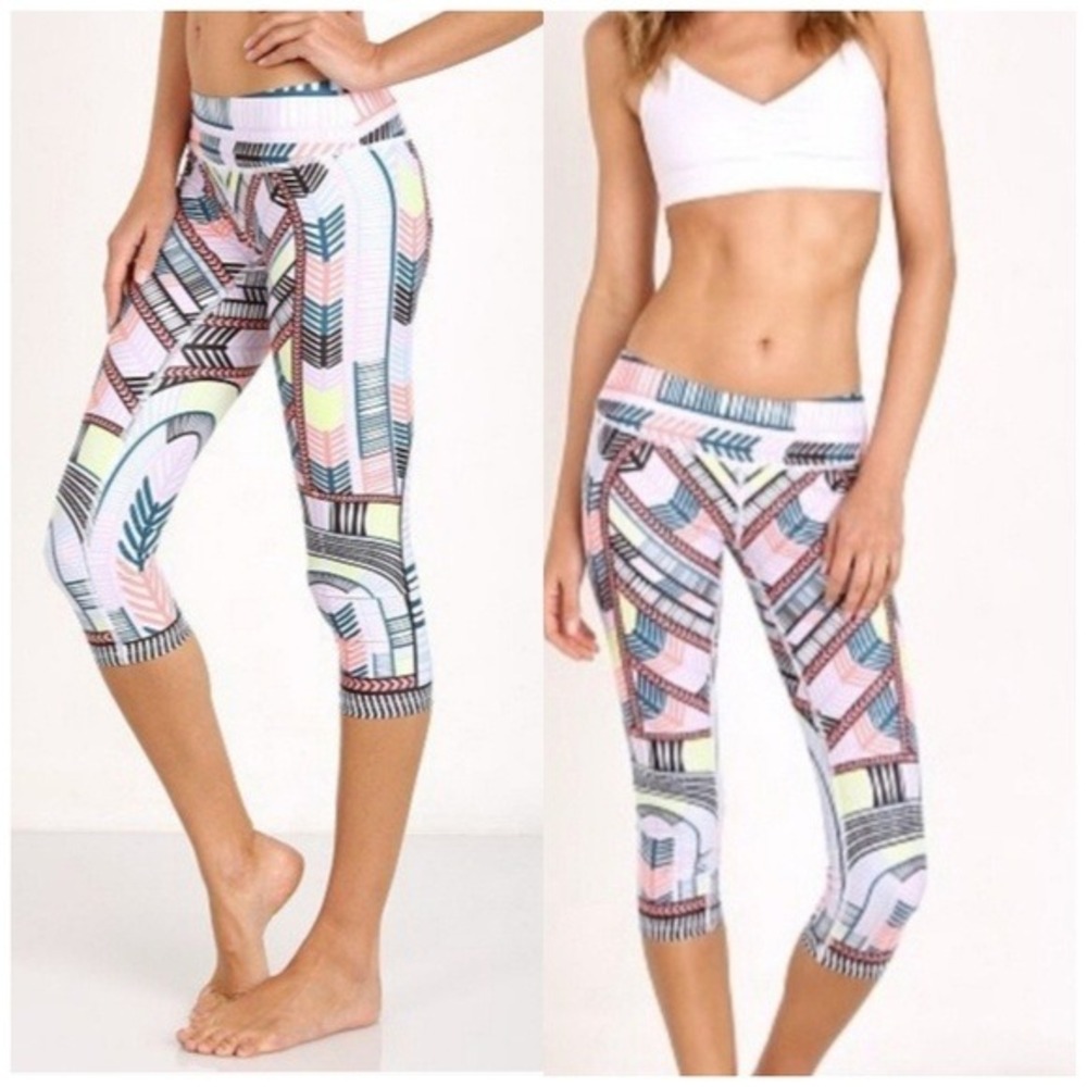Mara Hoffman Active Womens Geometric Tribal Print Cropped Leggings Multicolor M‎